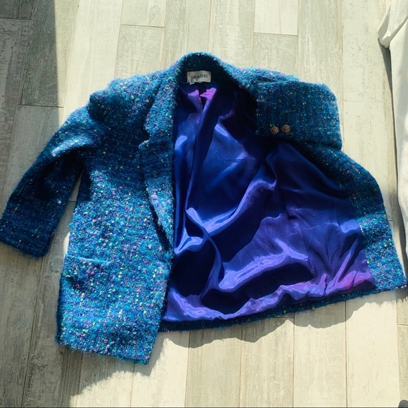 Vintage Teal Gold Metal Button Bouclé Blazer